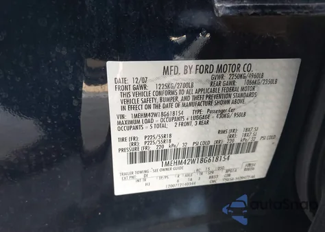 2008 Mercury Sable Premier from USA, damaged, VIN 1MEHM42W18G618154